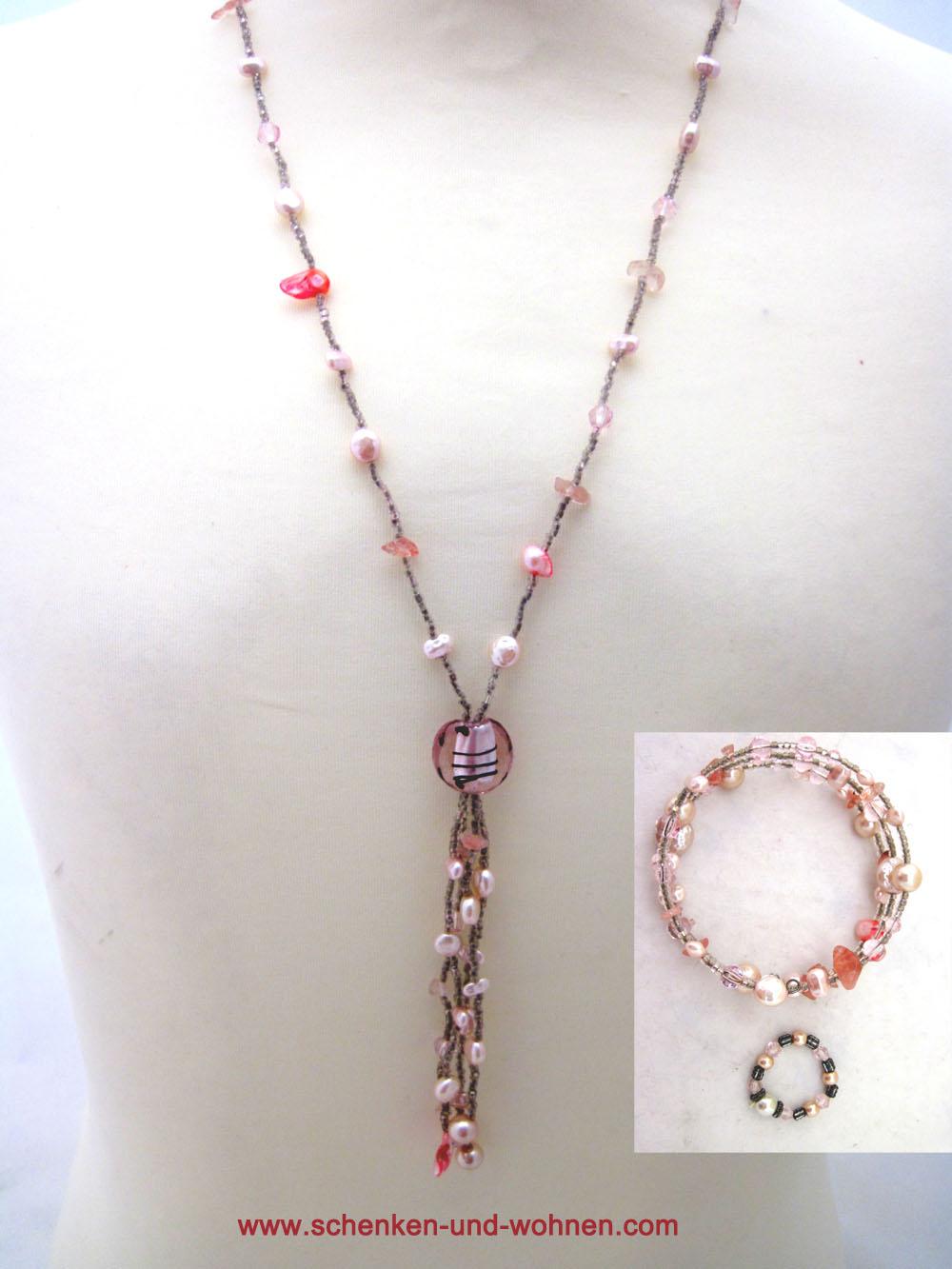 Schmuckset Modeschmuck 3teilig Länge ca. 48 cm rosa