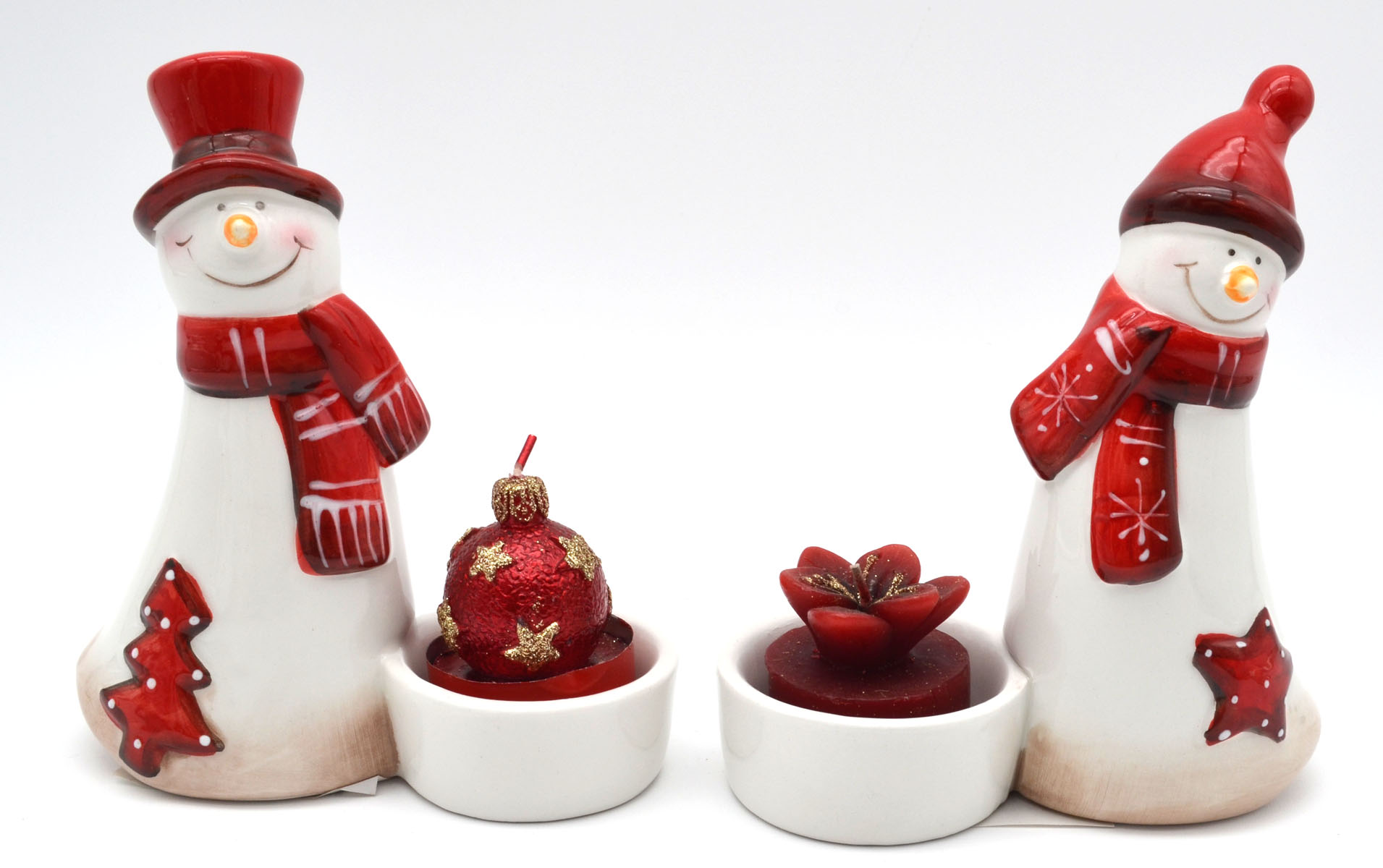 Keramik-Teelichthalter Schneemann Erik 12,6 cm mit Zylinder