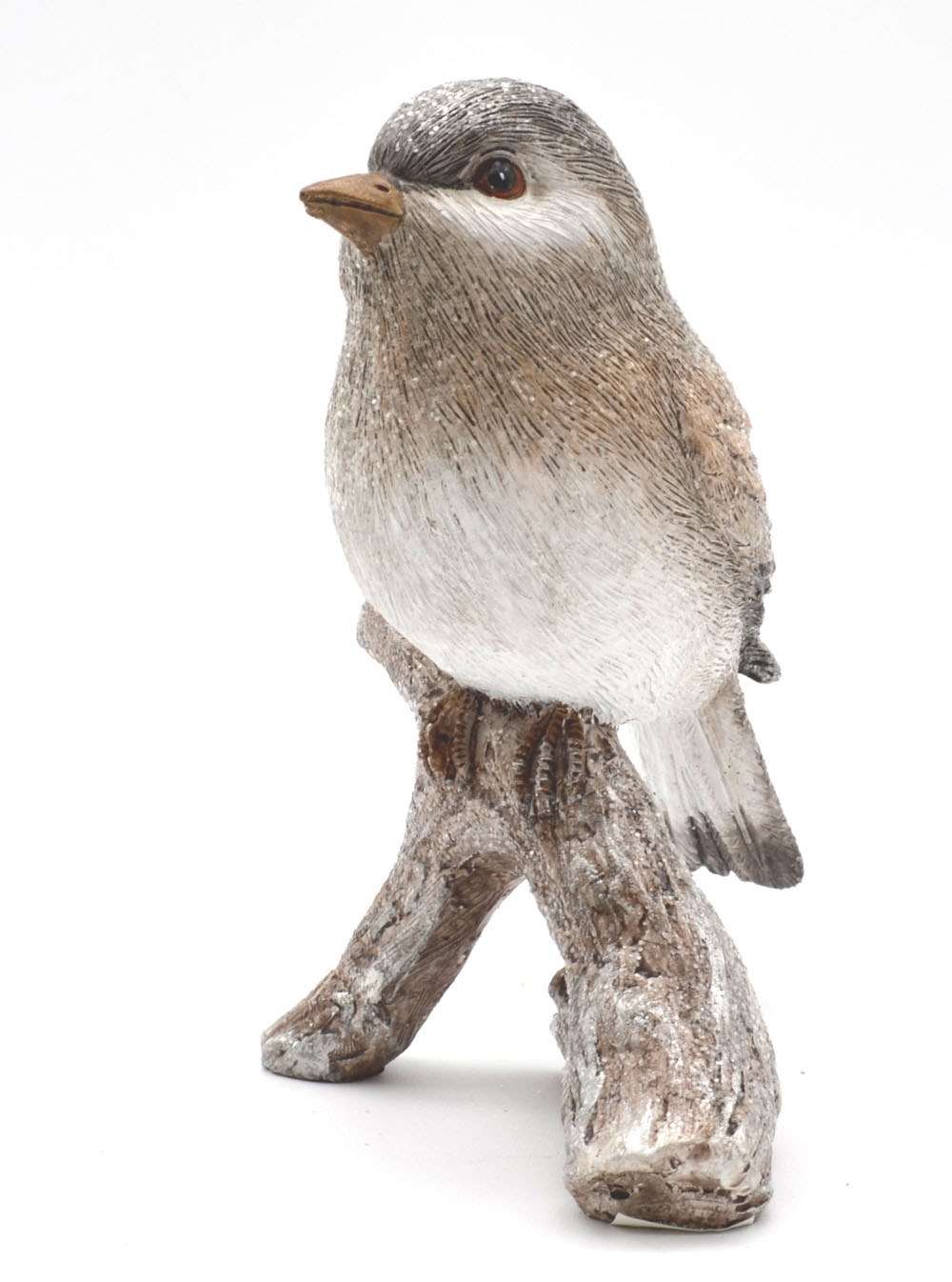 Vogel auf Ast braun-grau mit Glitzereffekt ca. 15,0 x 12,0 x 9 cm H/T/B 