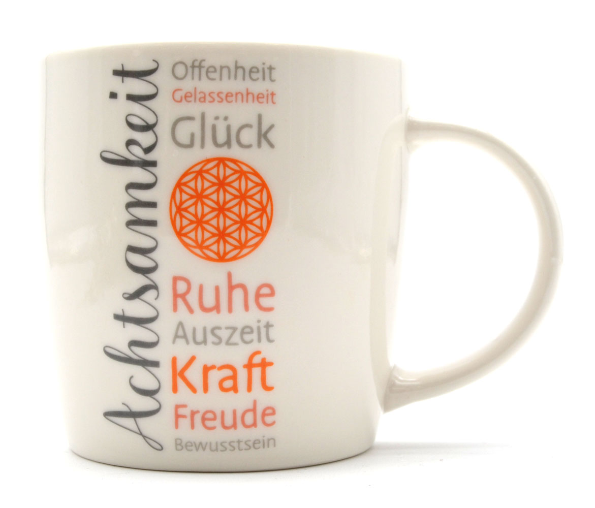 Tasse Becher "Achtsamkeit" Porzellan weiß 9x8,5x12 cm