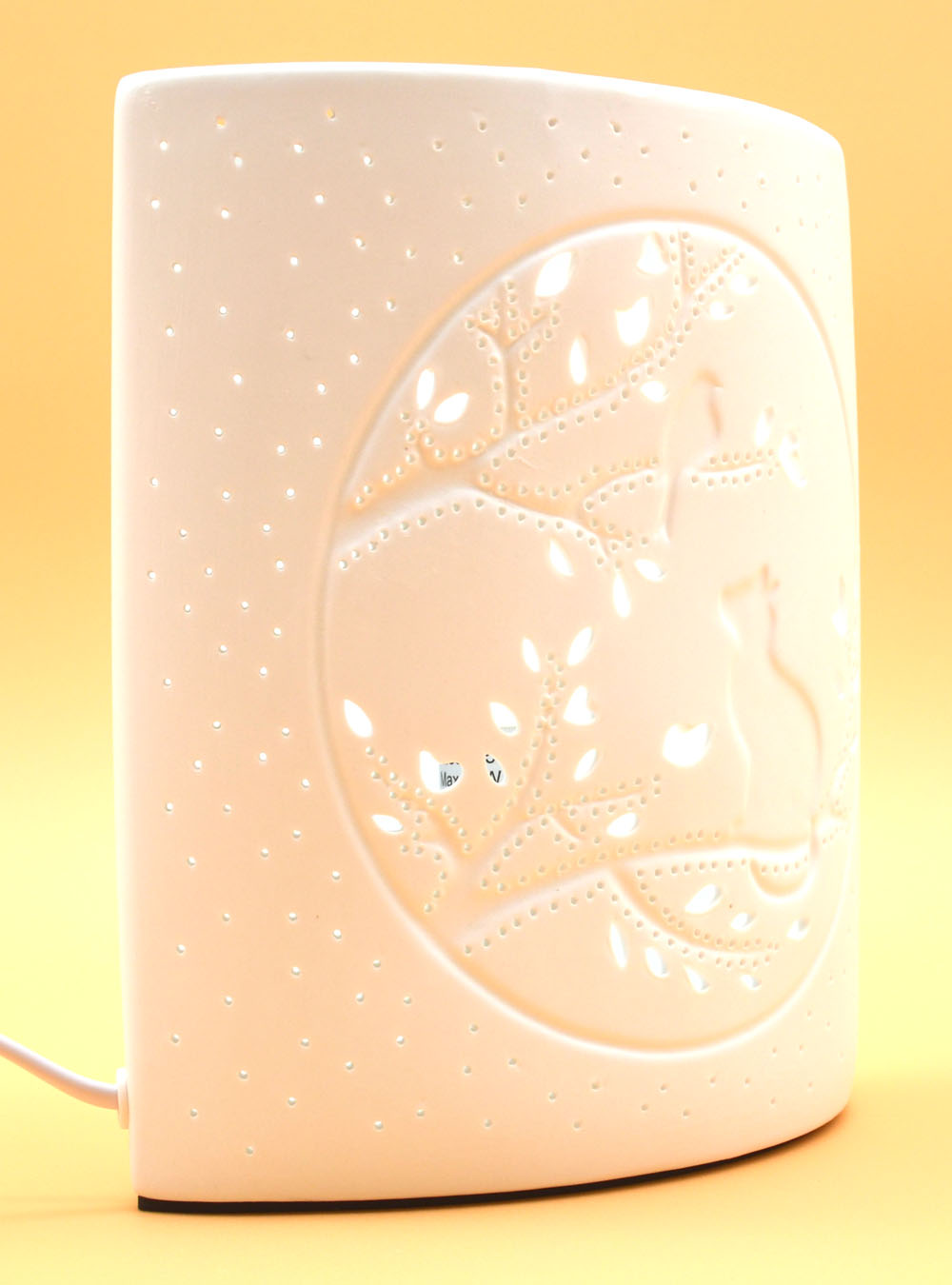 Porzellan-Lampe Ellipse Katzenmotiv weiß ca.20 x 17 x 10 cm (H/B/T) 