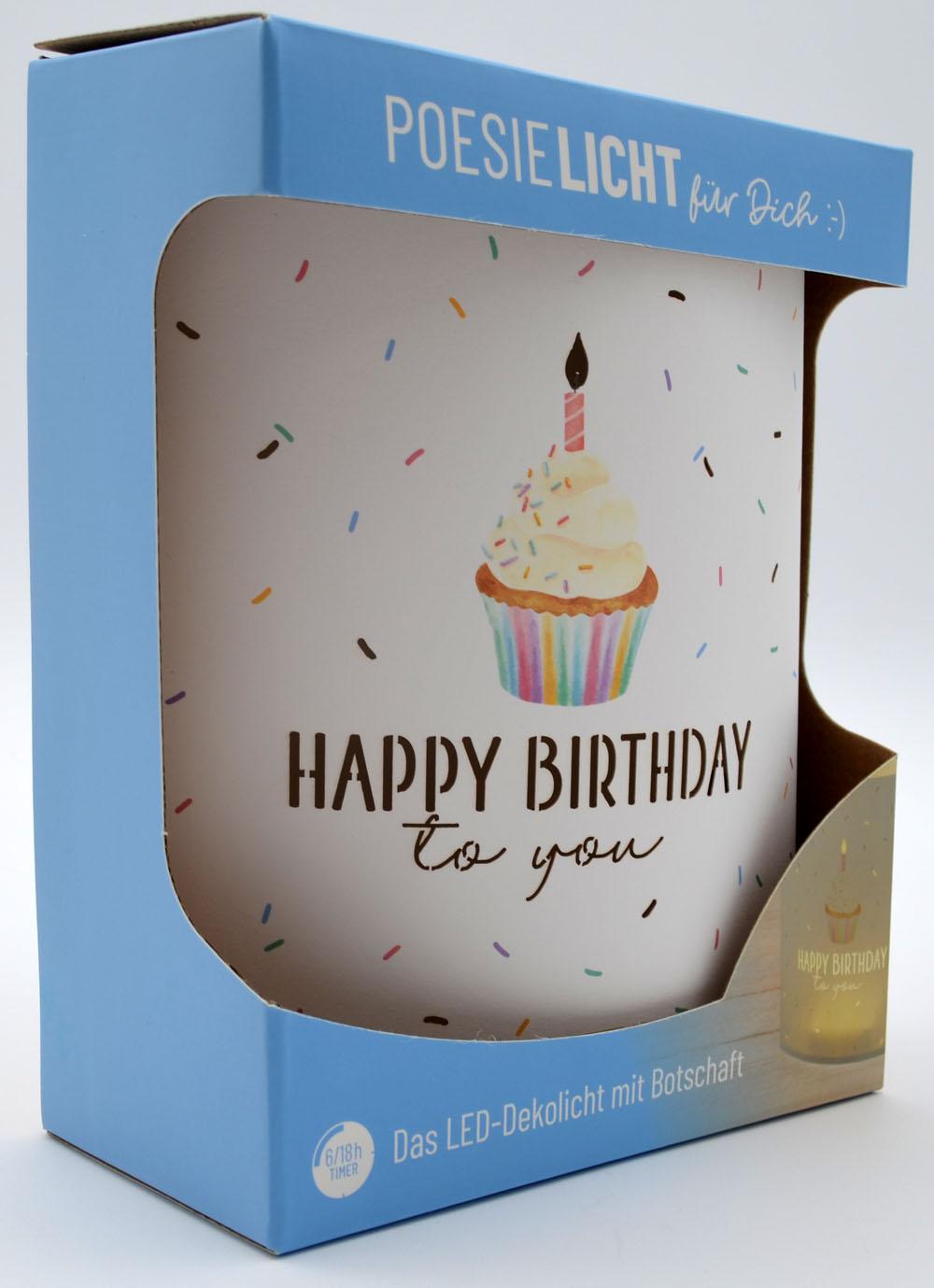 LED-Laterne Poesielicht Happy Birthday zum Stehen oder Hängen mit Timer 16x13,x5 cm