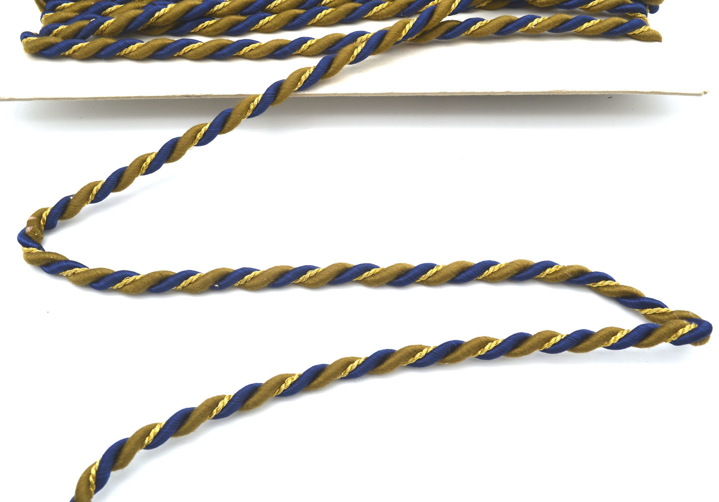 1 Meter Gedrehte Kordel – 7 mm – dunkelblau-senfgrün-goldlurex