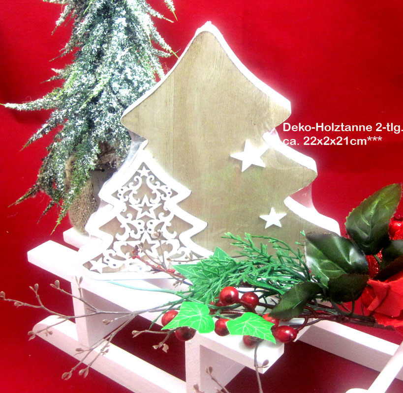 Holz-Deko-Tanne - 2-teilig natur-weiß, ca. 22 x 2 x 21 cm (H/T/B)