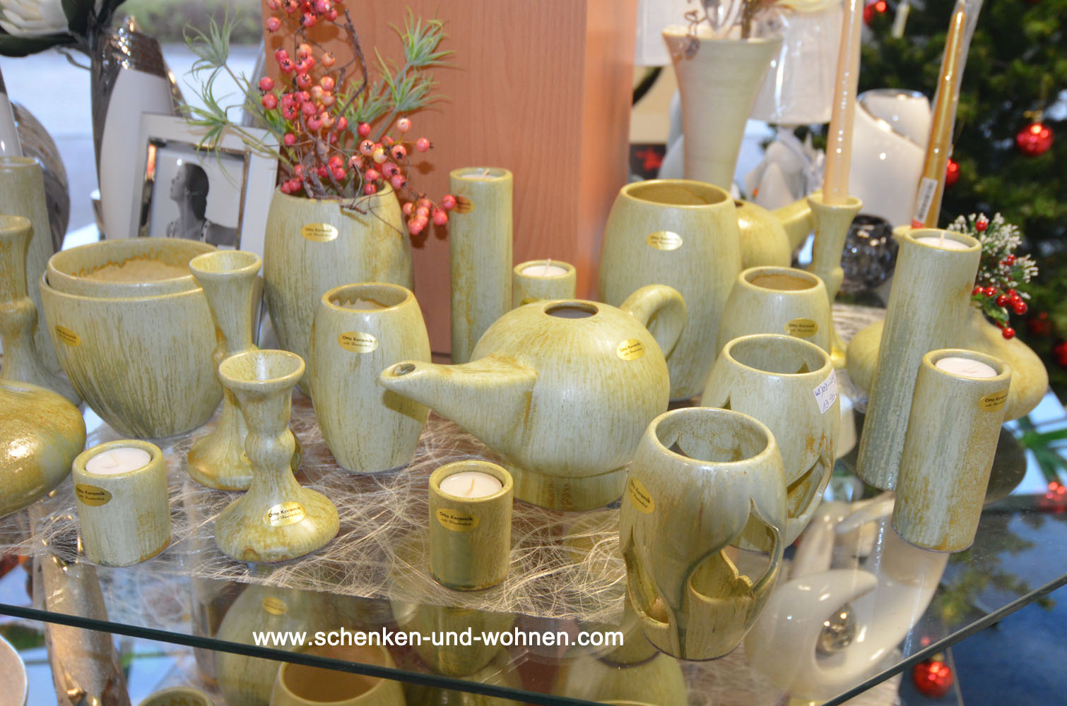 Bodenvase Keramik 34 cm grün Echt Handarbeit