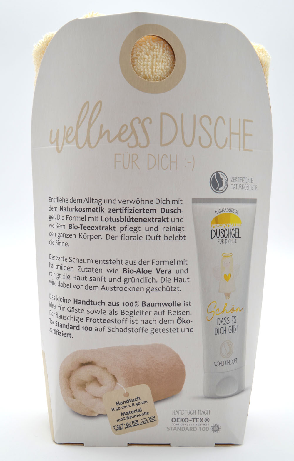Wellness-Dusche für Dich Handtuch und Duschgel Engel