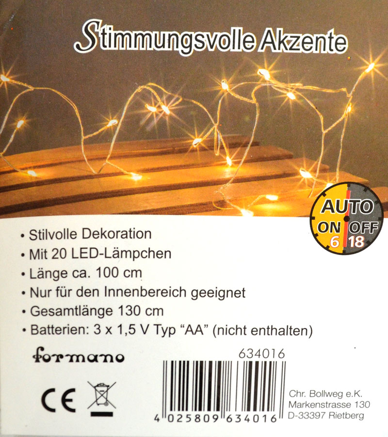 LED-Drahtlichterkette Indoor 20 LED-Lämpchen 130 m weiß mit Timer