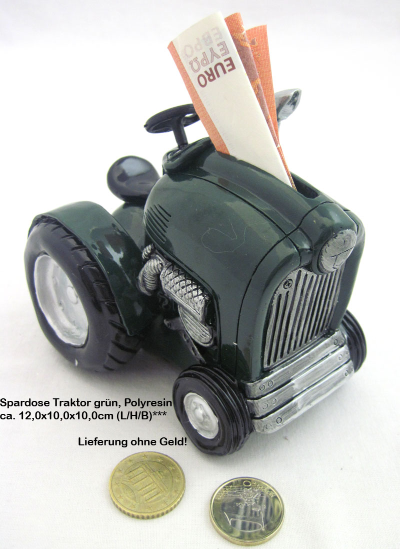 Spardose Traktor Nostalgie, grün/schwarz, ca. 12,0x10,0x10,0cm (L/H/B)