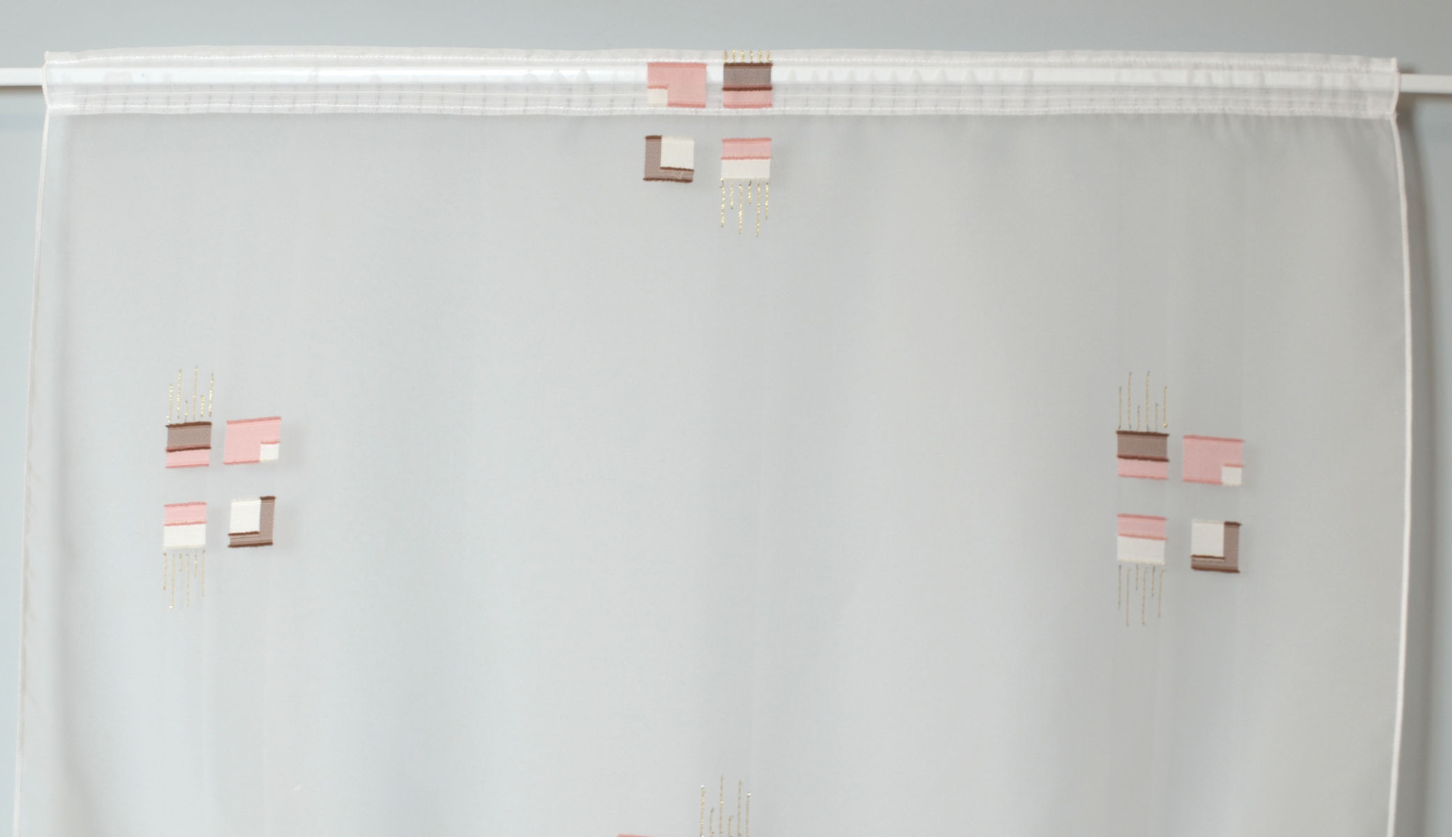 Fertiggardine Scheibengardine Bogen 71x83 BxH rosa-braun-goldlurex