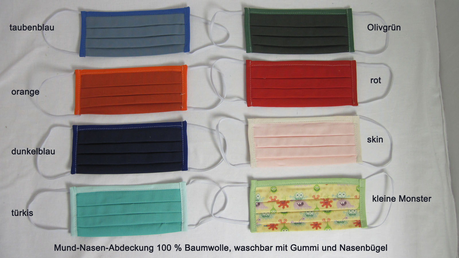 Waschbare Mund-Nasen-Abdeckung aus 100 % Bw ca. 17x10 cm blaugrau-bunt mit Gummi