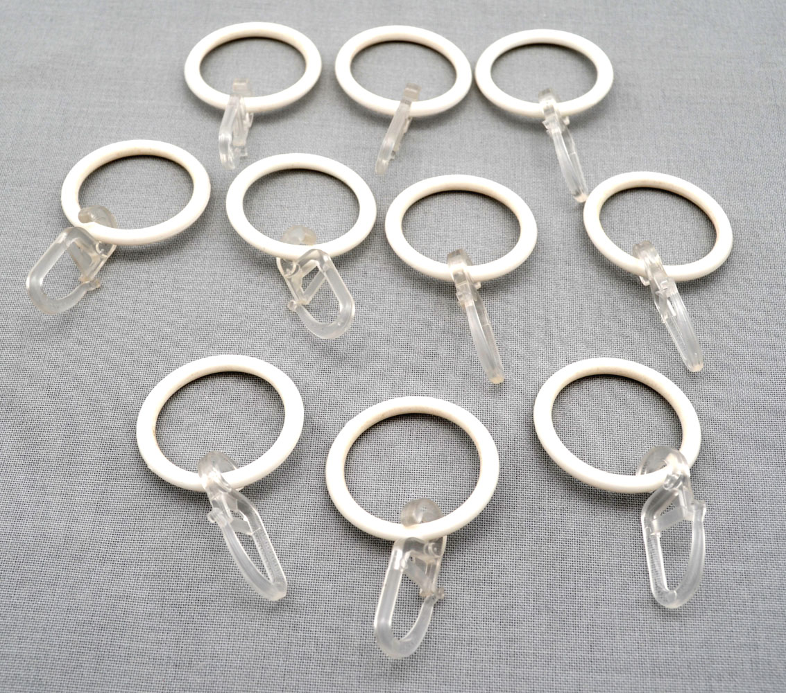 10 Stück Kunststoff-Ringe weiss mit Faltenhaken für Stangen 12-16 mm