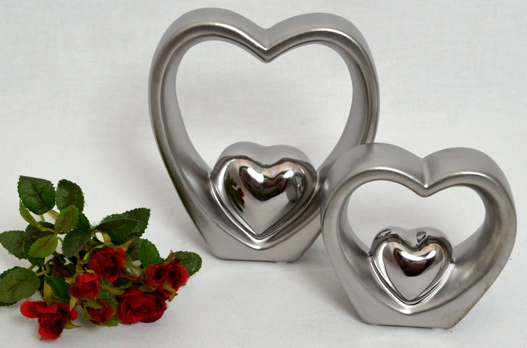 1 Deko-Herz silber glanz-matt 13 cm