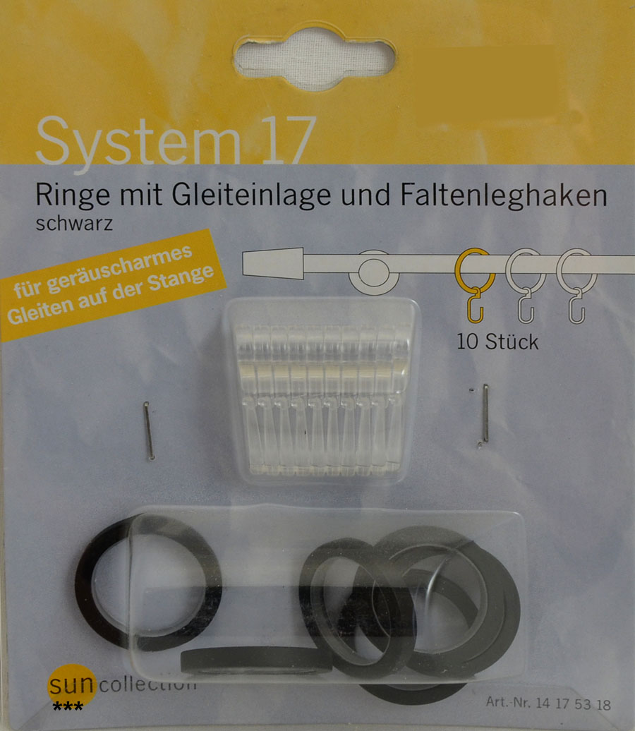 10x Ringe mit FLH für 16mm Gardinenstangen schwarz