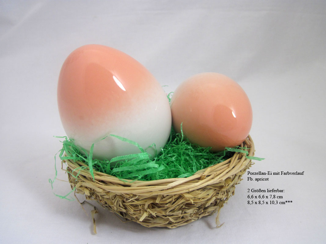Porzellan - Ei mit Farbverlauf apricot ca. 6,6 x 6,6 x 7,8 cm