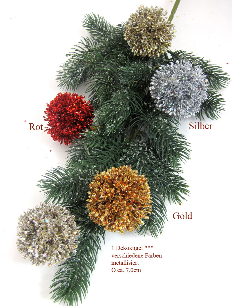 1 Deko-Kugel metallisiert mit Pailetten gold ca. 7 cm