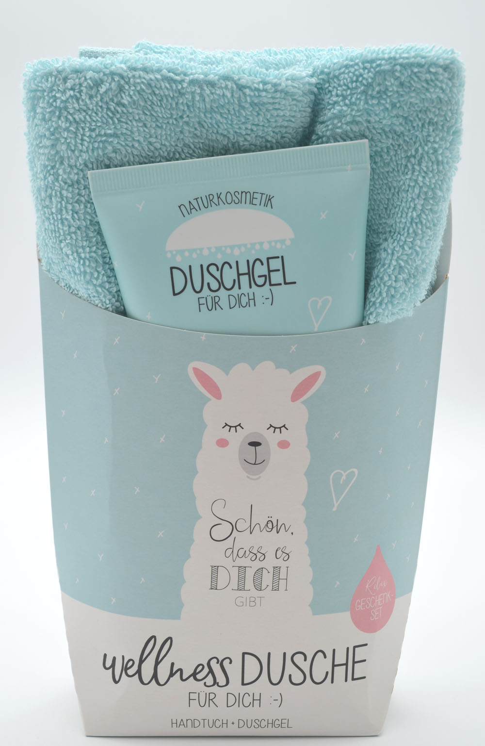 Wellness-Dusche für Dich Handtuch und Duschgel Lama