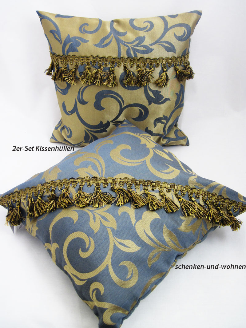 2er-Set Kissenhüllen grau/gold mit Ornamentmuster ca. 40 x 40 cm