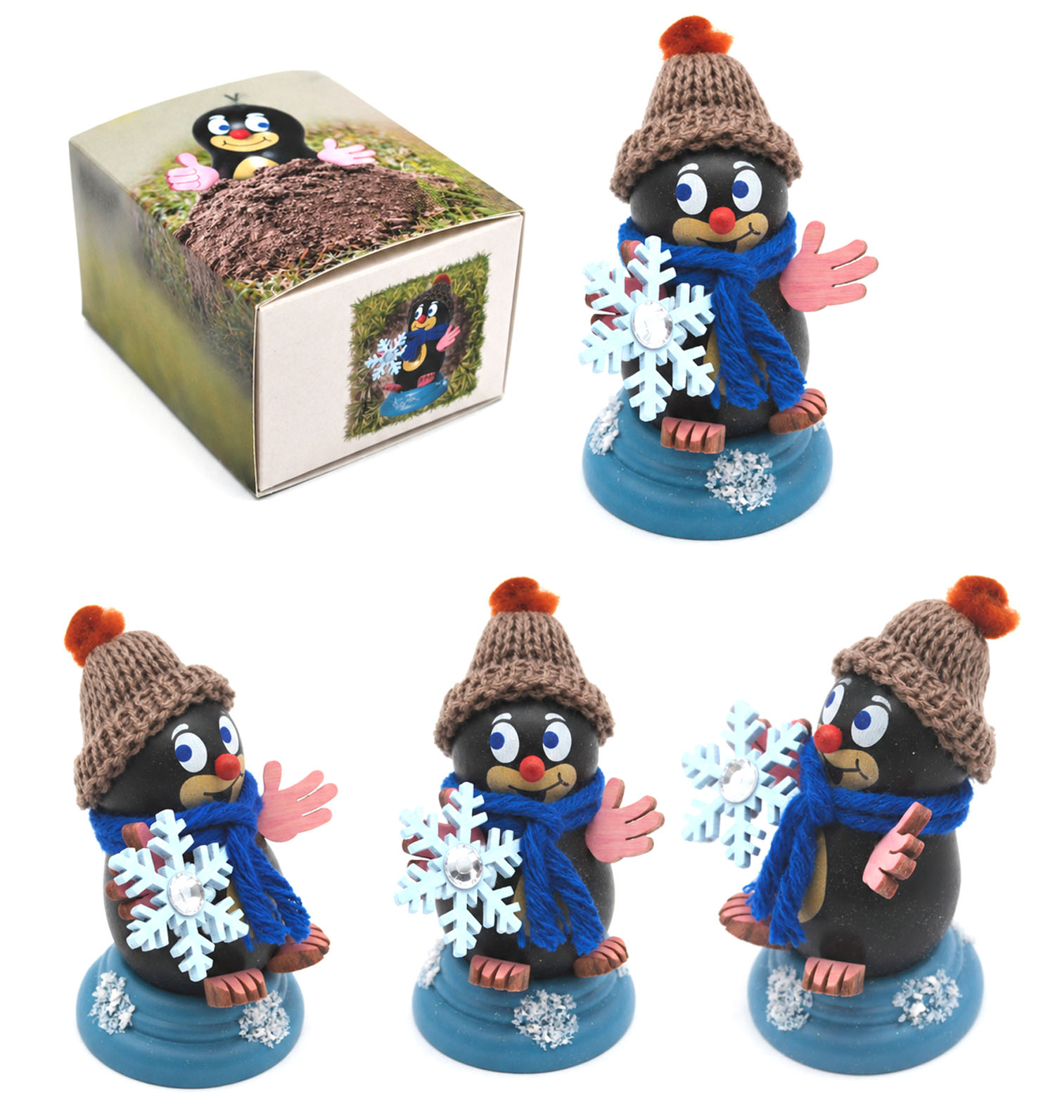 Maulwurf "Konrad" mit Schneestern ca. 7 cm hoch 