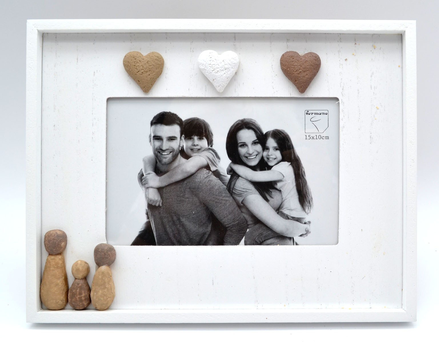 Fotorahmen Familie mit Herzen 23 × 18 cm – weiß