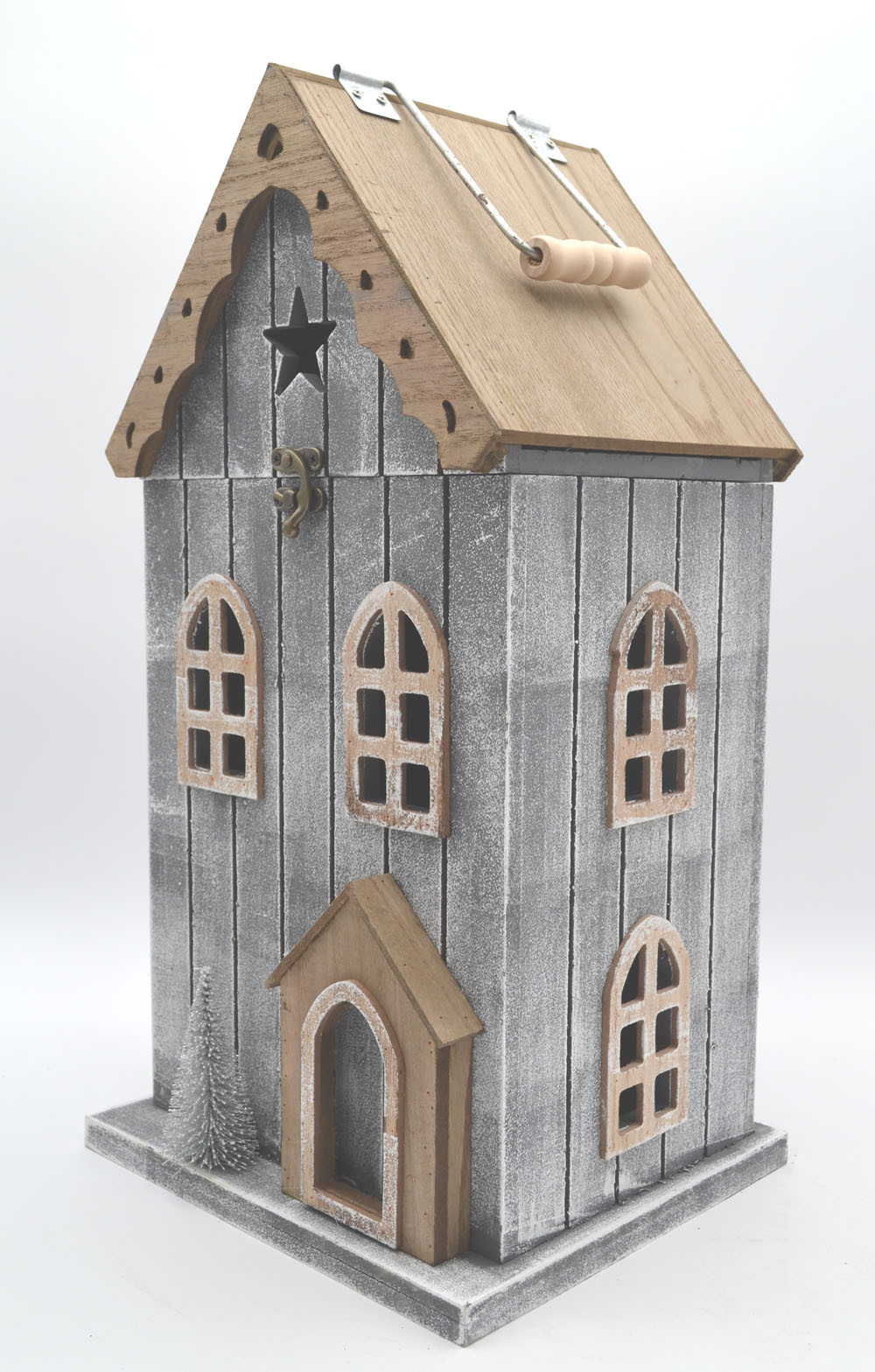 Holzhaus Retro grau-natur mit Deckel und LED 42x22x18 cm (HxBxT)  Holzhaus Retro grau-natur mit Deckel und LED 42x22x18 cm (HxBxT)