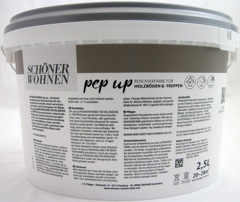 Pep up Renovierfarbe für Holzböden und -treppen Hellgrau seidenmatt 2,5l