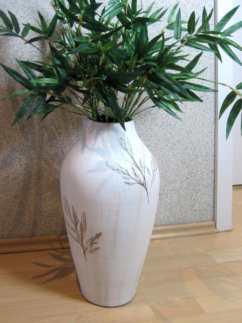 Keramik Vase Bodenvase "Zweig" Creme ca.26x52cm B//H