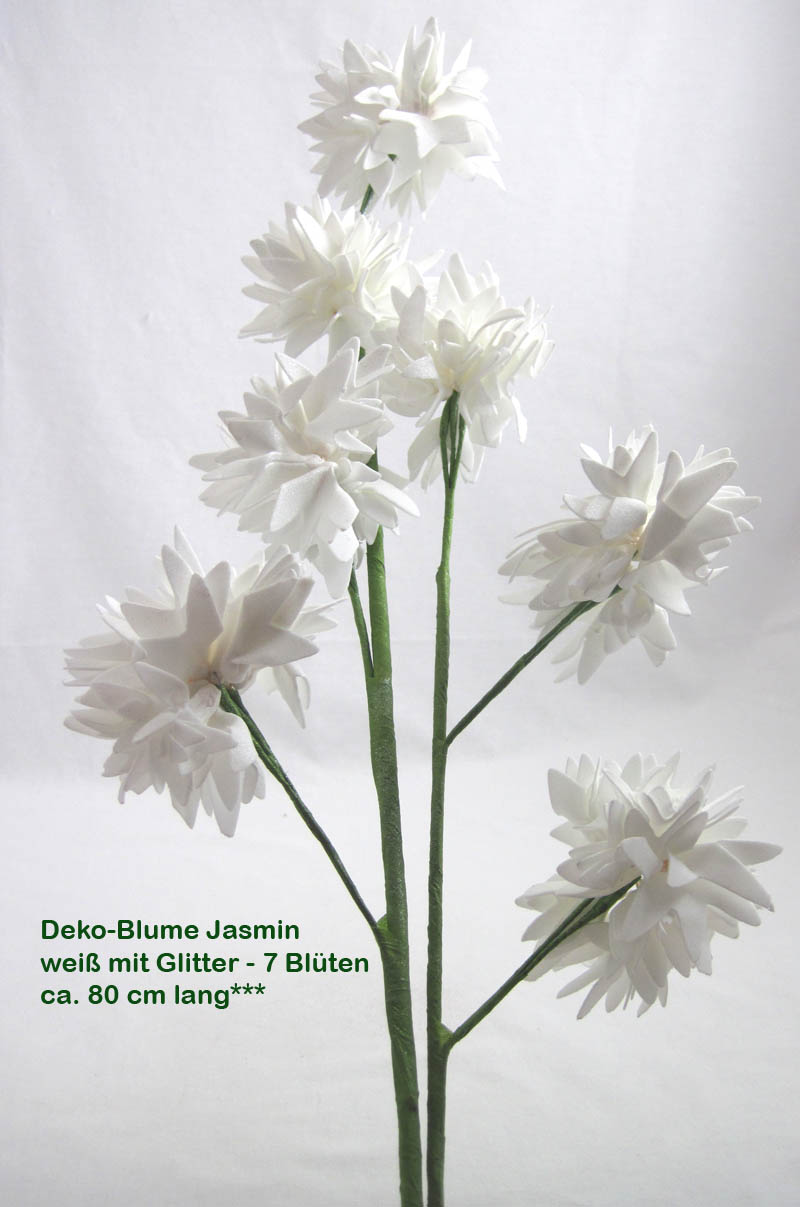 1 Deko-Blume Jasmin weiß mit Glitter geschäumt, ca. 80 cm