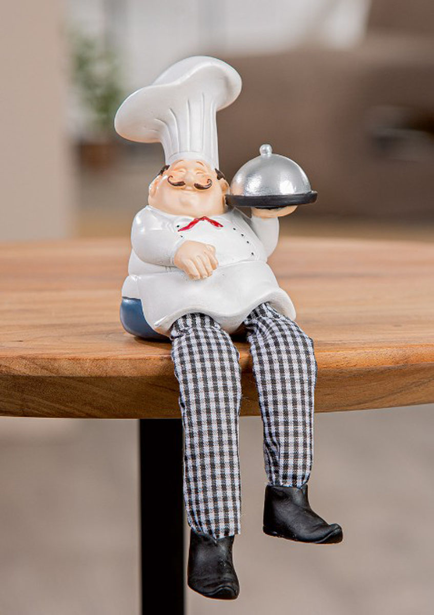 Kantensitzer Koch "Sternekoch" kariert weiss Kunstharz