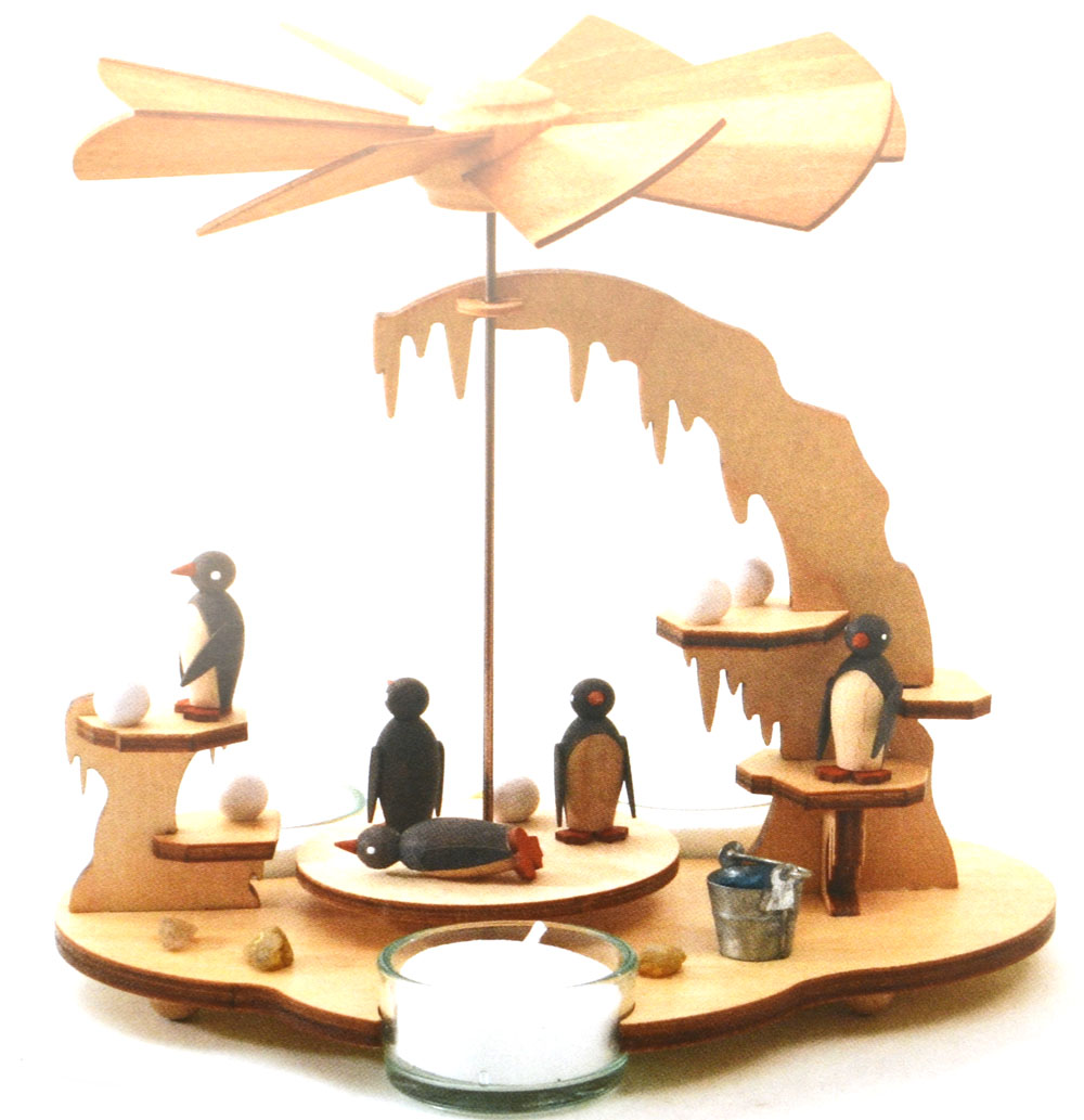 Teelichtpyramide mit Pinguinen natur für 3 Teelichter Höhe 20 cm