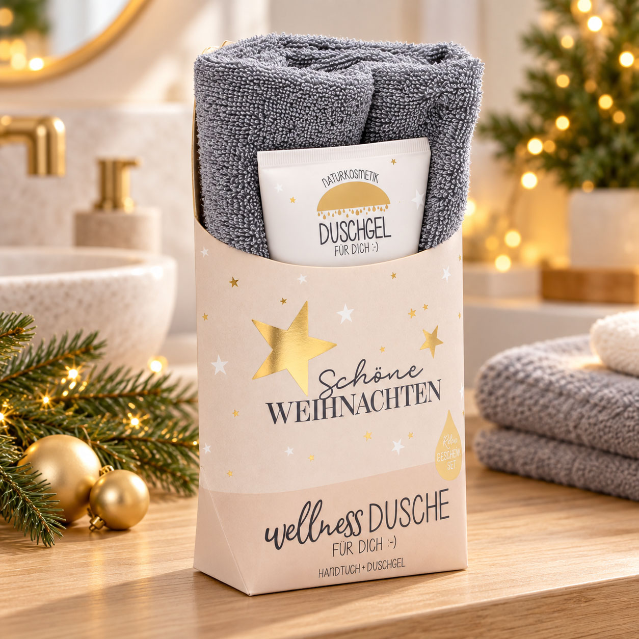 Weihnachtliche Wellness-Duschsets – Duschgel & Handtuch
