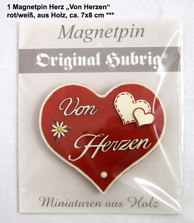 1 Magnetpin Herz Von Herzen, rot/weiß, aus Holz, ca. 7x8 cm