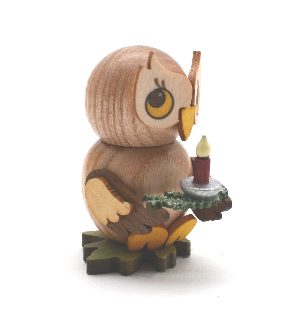 Kuhnert - Eulenkind mit Kerze auf Zweig zum Stellen - Holzfigur ca. 4 cm