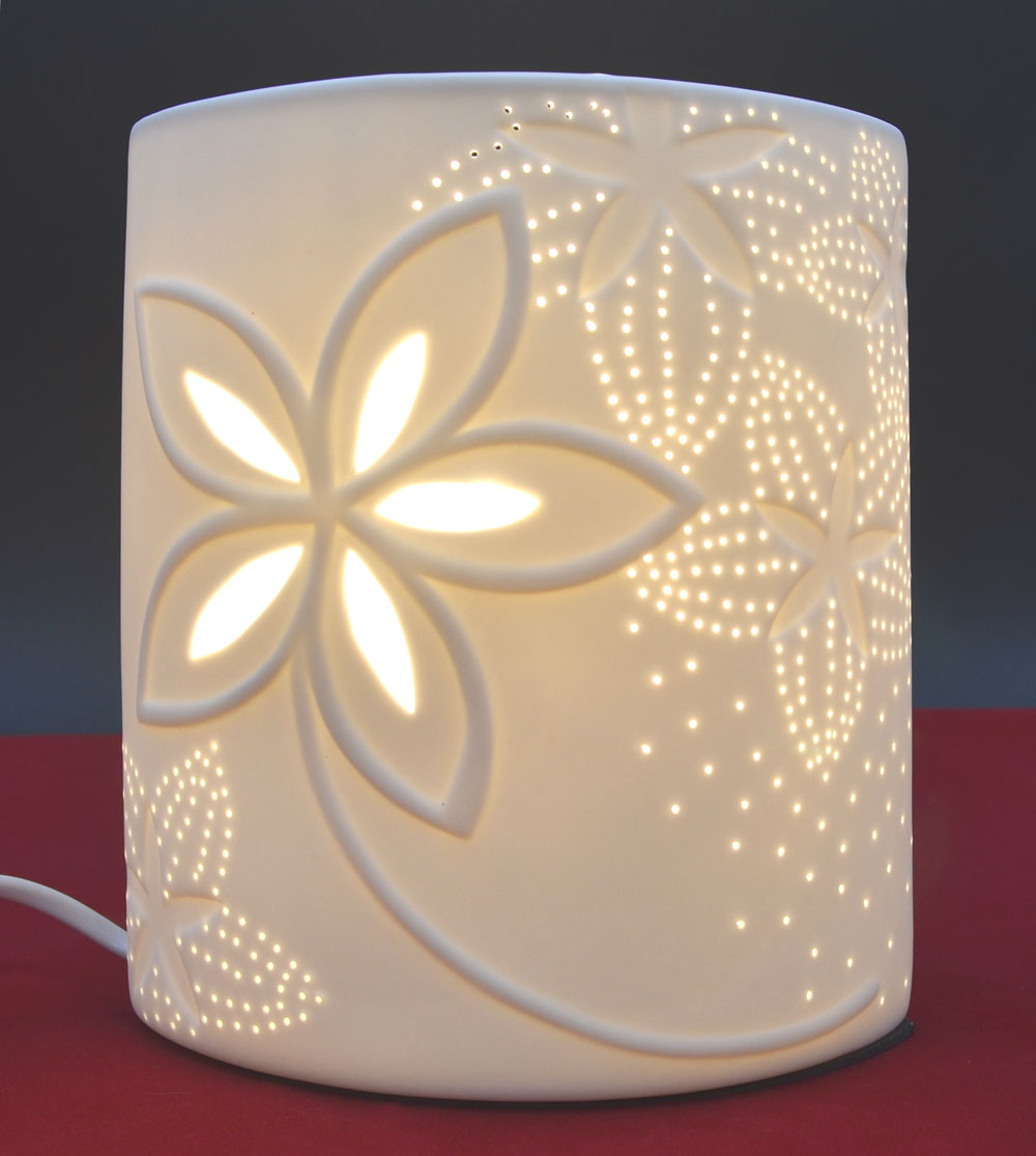 Porzellan-Lampe Ellipse Blumendesign weiß ca.20 x 17 x 10 cm (H/B/T)  