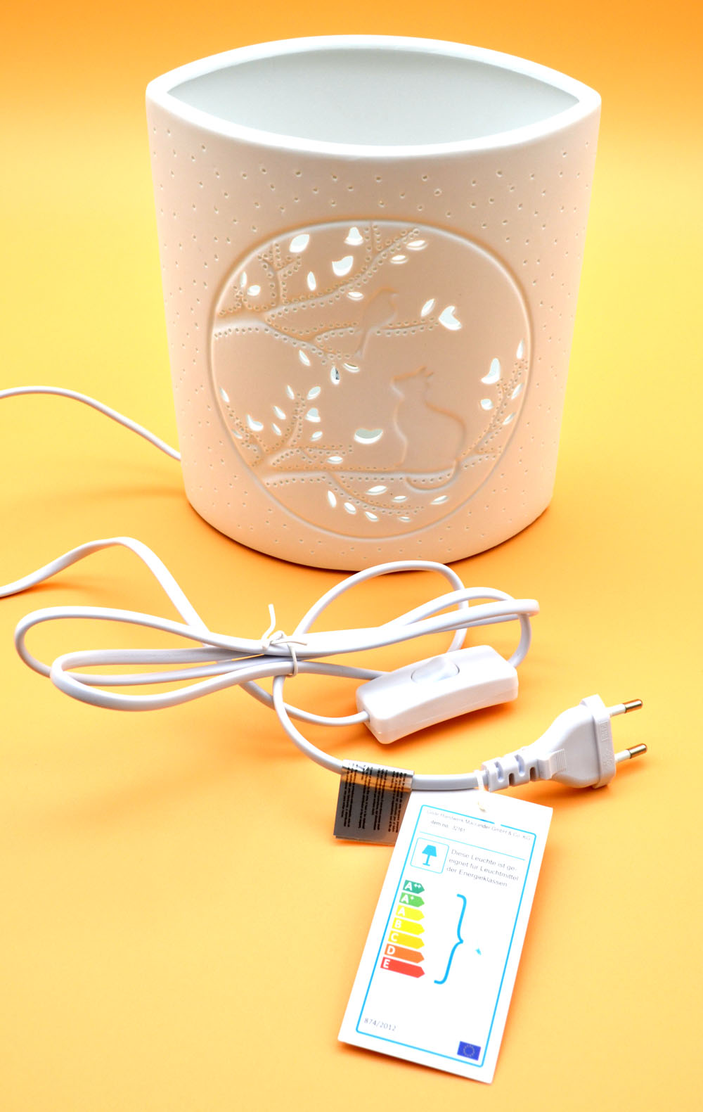 Porzellan-Lampe Ellipse Katzenmotiv weiß ca.20 x 17 x 10 cm (H/B/T) 