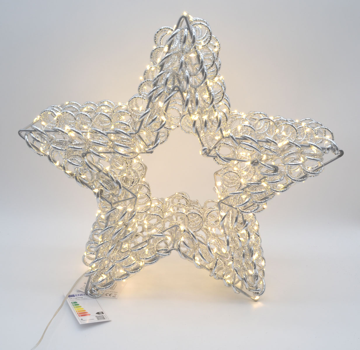 LED-Metallstern silber 38 cm – 400 LEDs, Timer, Fernbedienung und Adapter