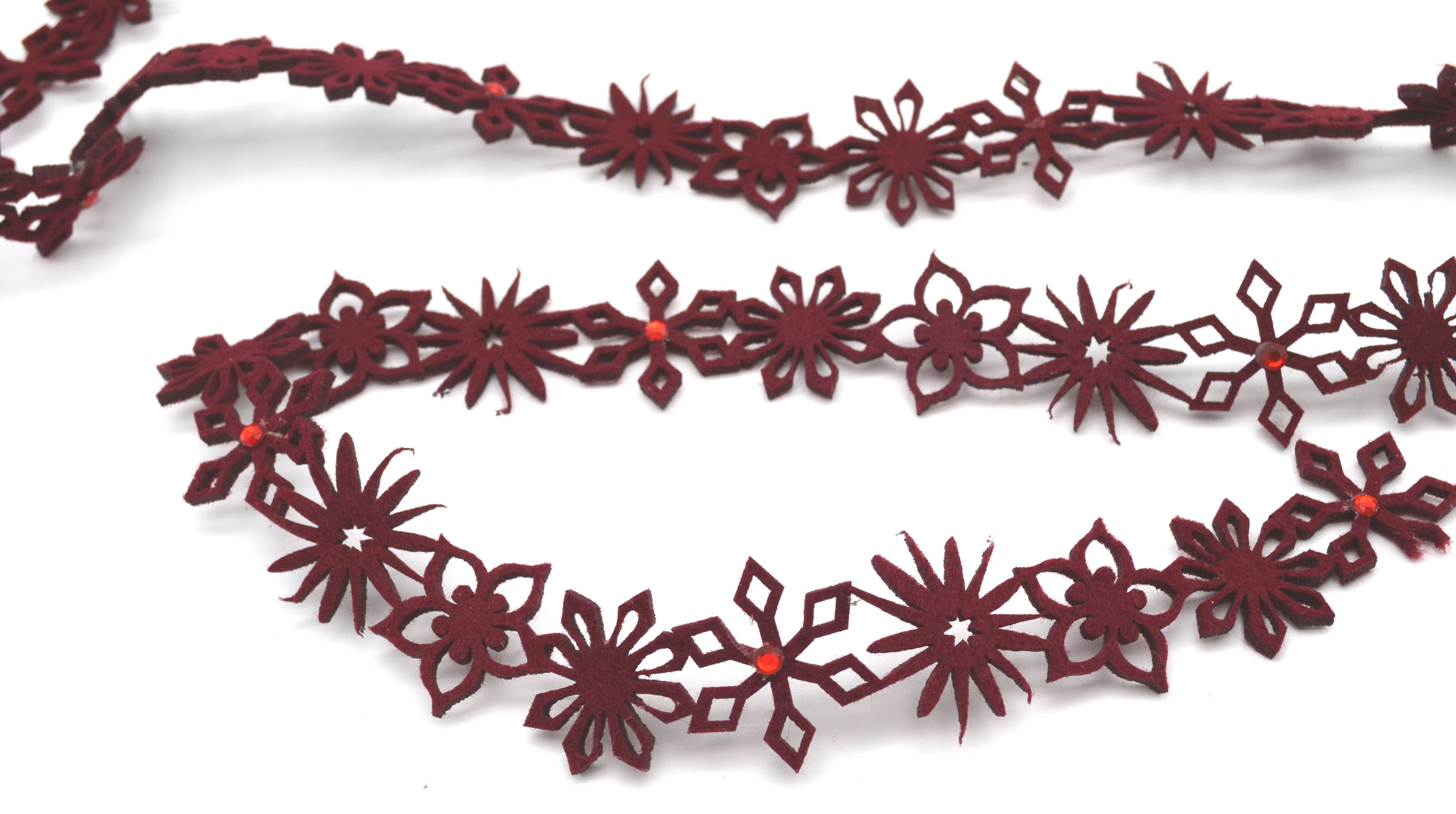 1 m Borte aus Filz bordeaux mit Glitzerstein 35 mm breit