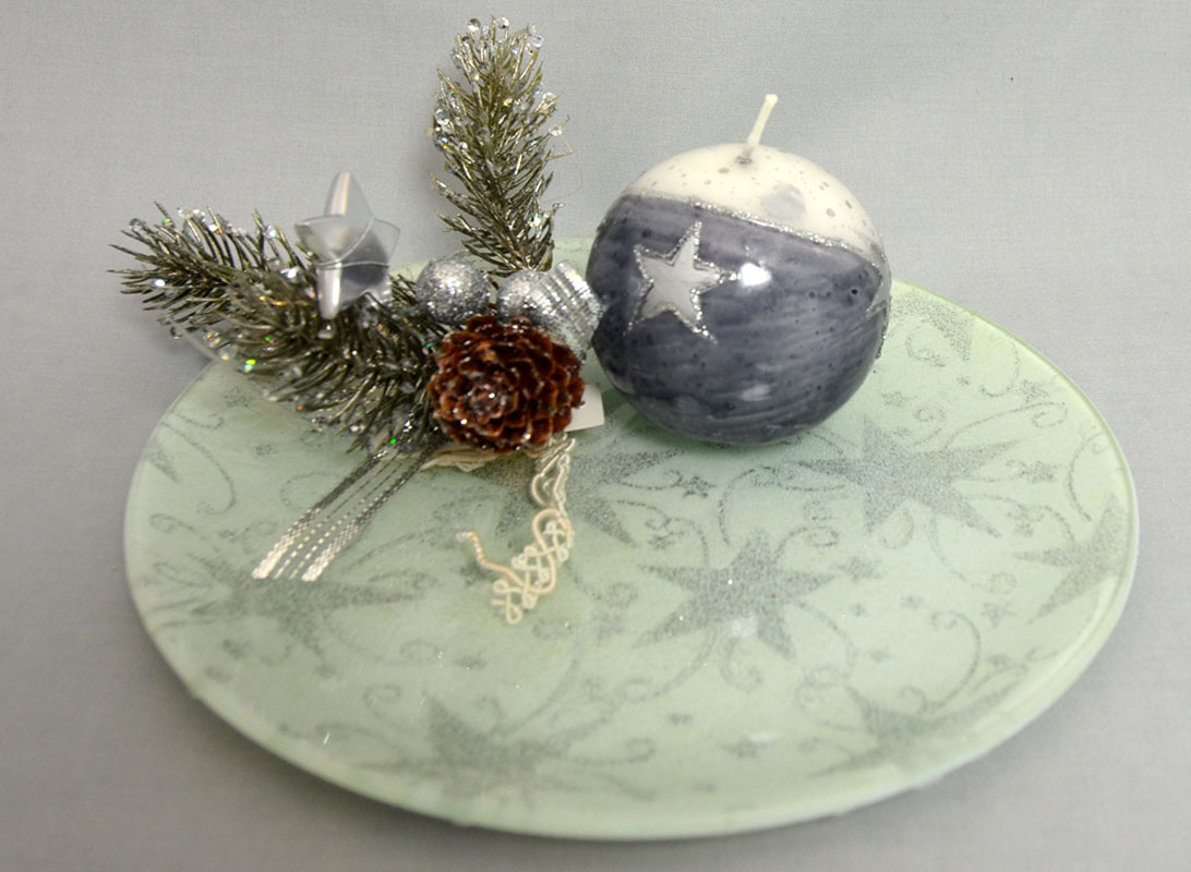 Glasteller Weihnachtszeit mit glitzernden Sternen rund 24,5 cm