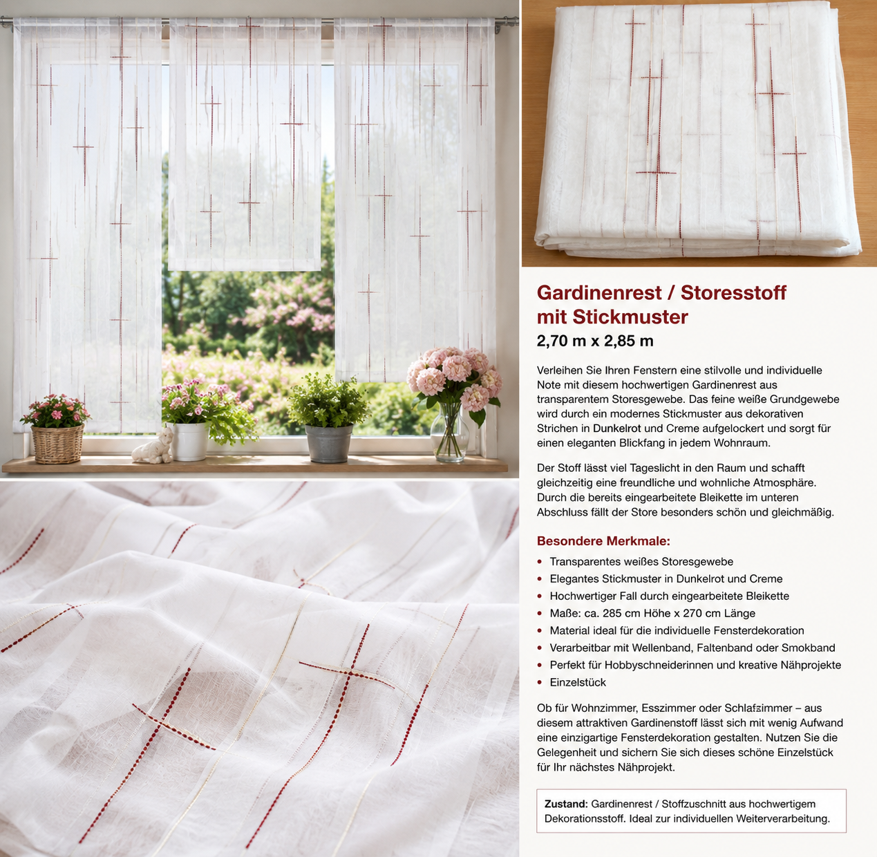 Gardinenrest Stores Stickerei 2,85 x 2,70 m (HxL)