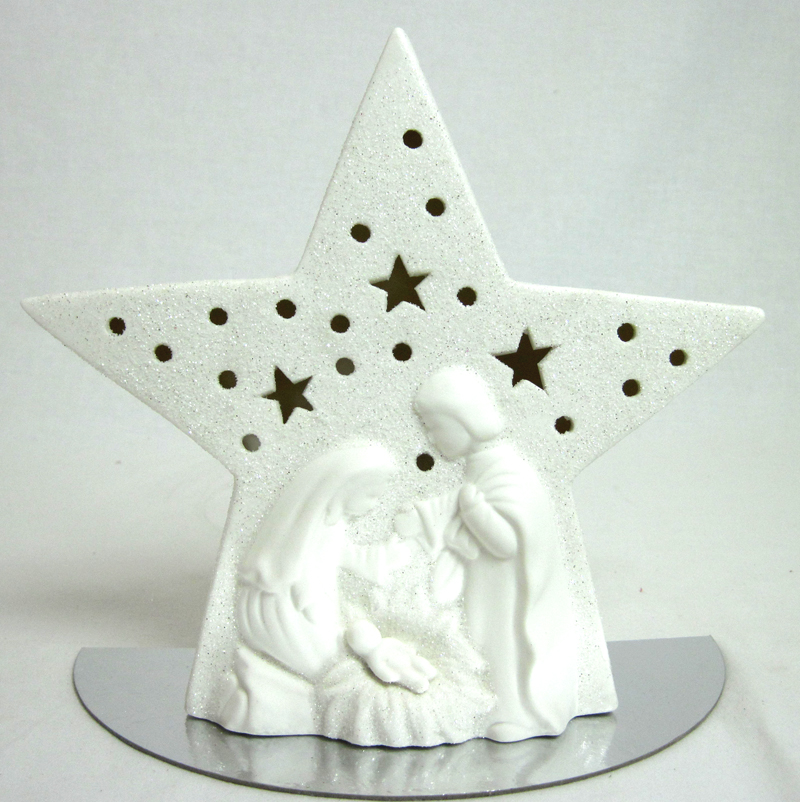 Deko-Stern Heilige Familie mit LED und Timer, weiss ca. 19 cm