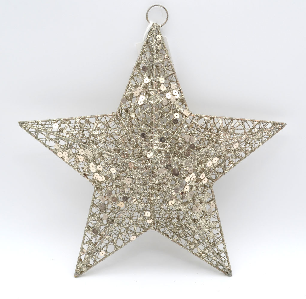 Deko-Stern champagner mit Glitter und Pailletten 30 cm (Länge zwischen zwei Sternspitzen) 