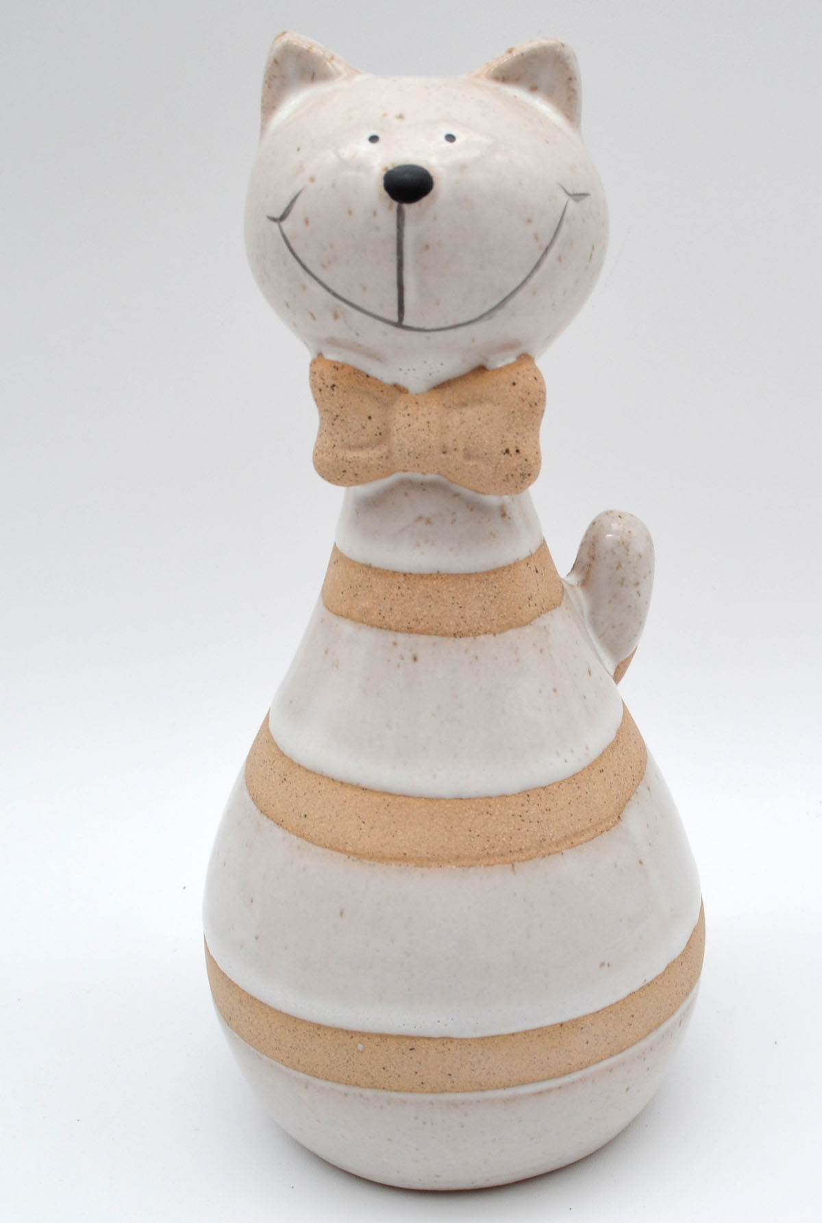 Deko-Katze aus Steinzeug 17 cm creme hell