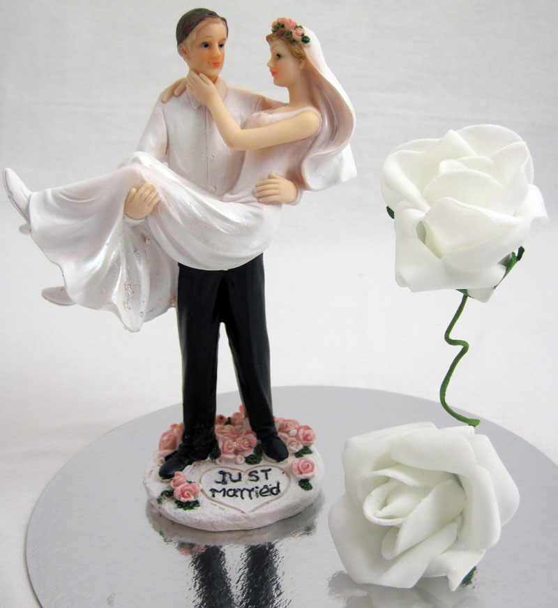 Hochzeits - Deko - Rosenblüte mit Stiel, weiß / grün, 24 cm lang