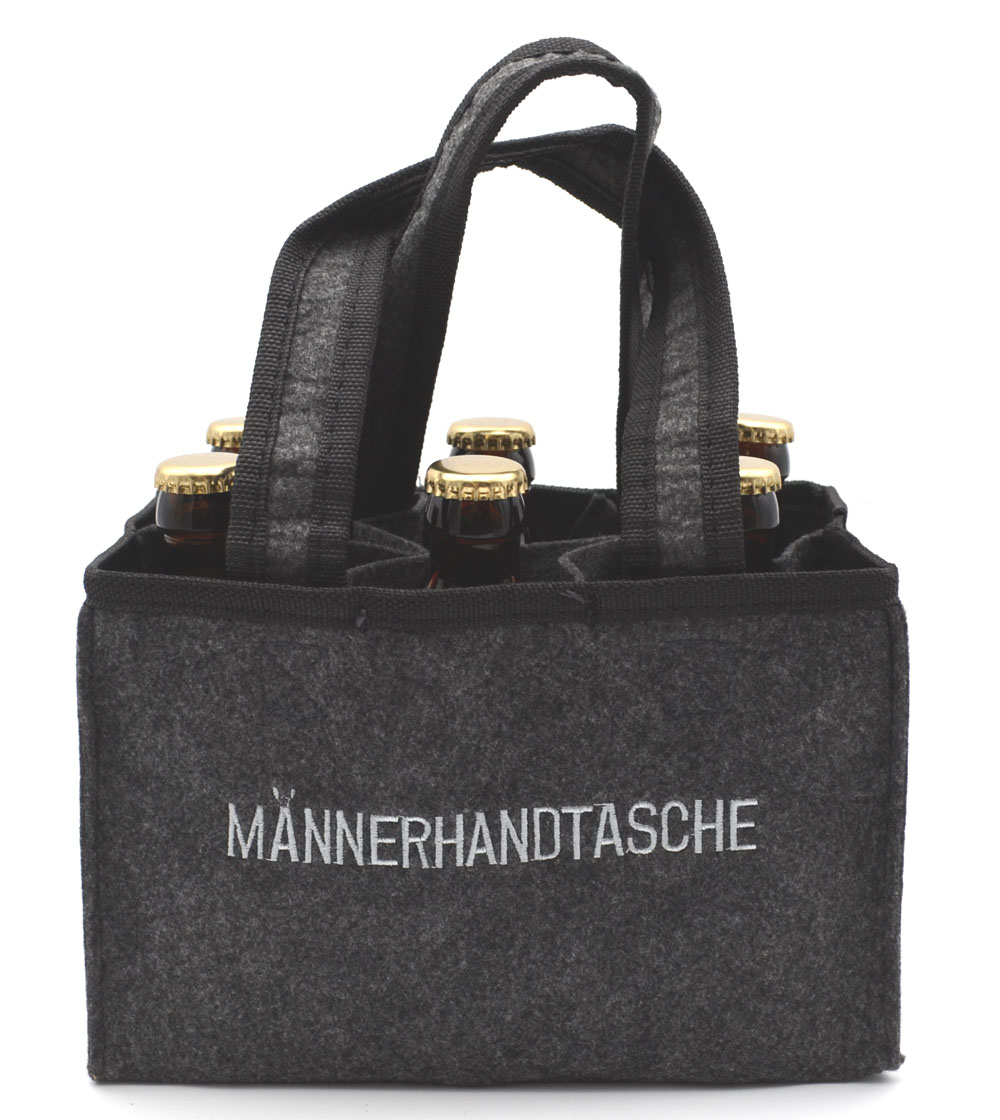 Männerhandtasche mit 6 Weihnachts-Bierflaschen á 0,33 l Männerhandtasche mit 6 Weihnachts-Bierflaschen á 0,33 l