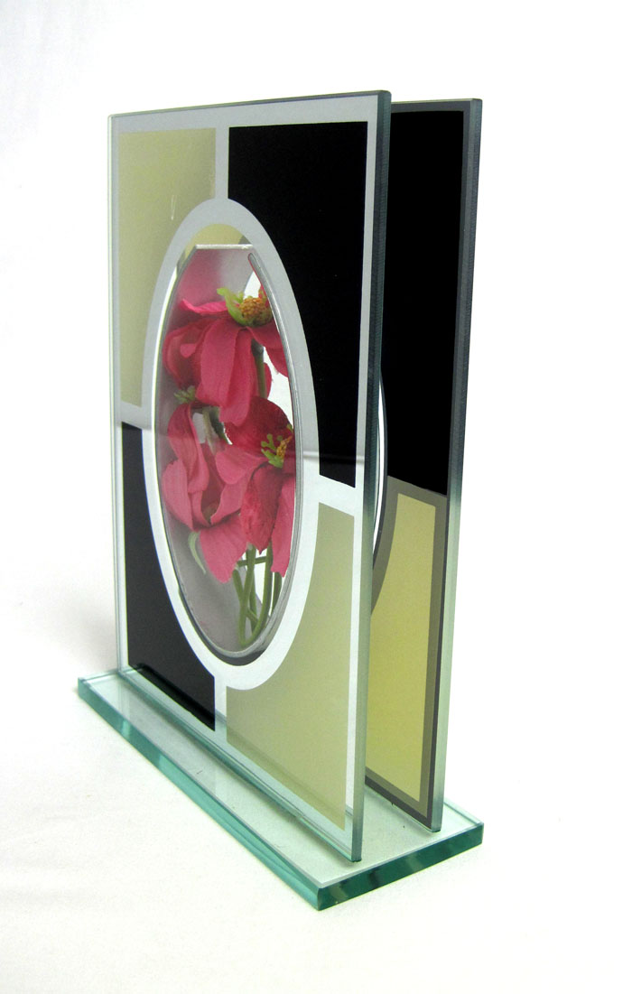 Glasvase "Atlantis Black" Schwarz-Silber 3D-Optik ca. 15,5x6x20,5 cm B-Ware