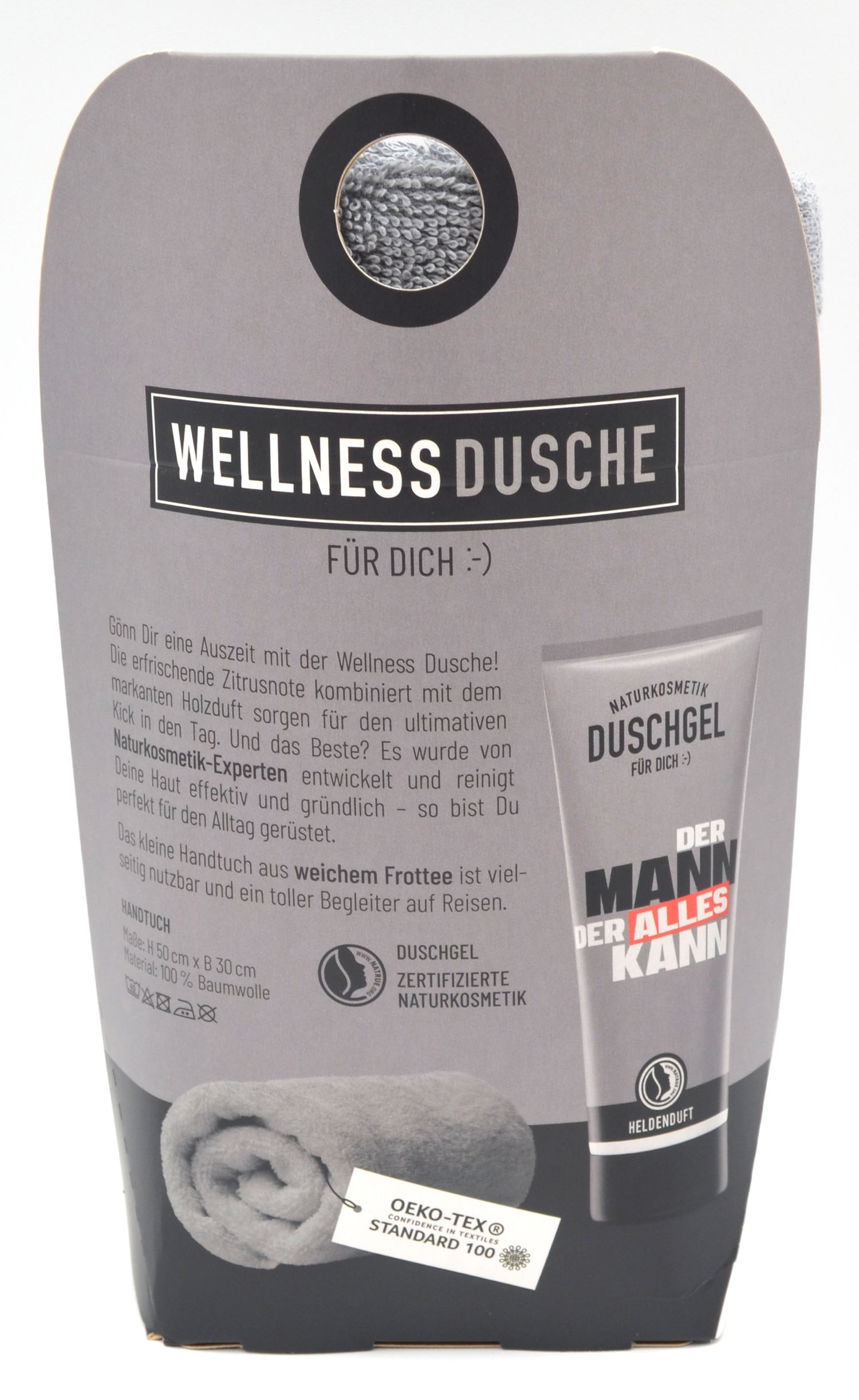 Wellness-Dusche für Dich Handtuch und Duschgel Spruch Mann