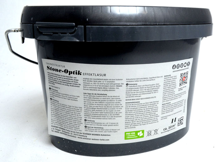 Stone-Optik Effektlasur Kalkstein 1 l mit Effektzusatz und Roller