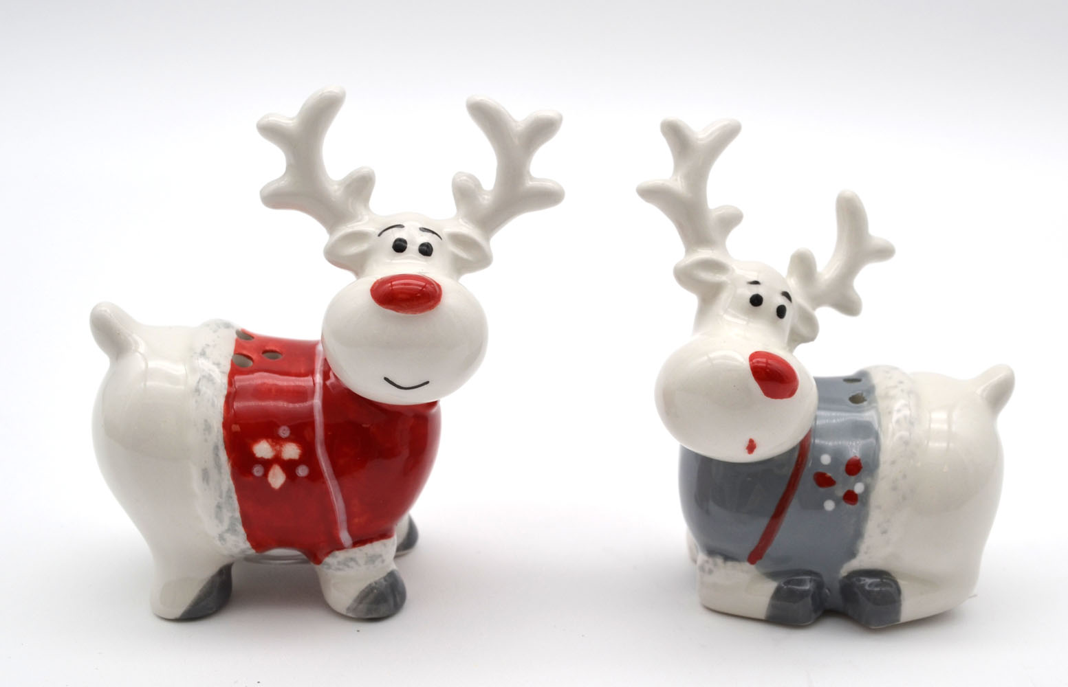 Deko-Elch 2er Set aus Keramik – mit roter Nase Deko-Elch 2er Set aus Keramik – mit roter Nase