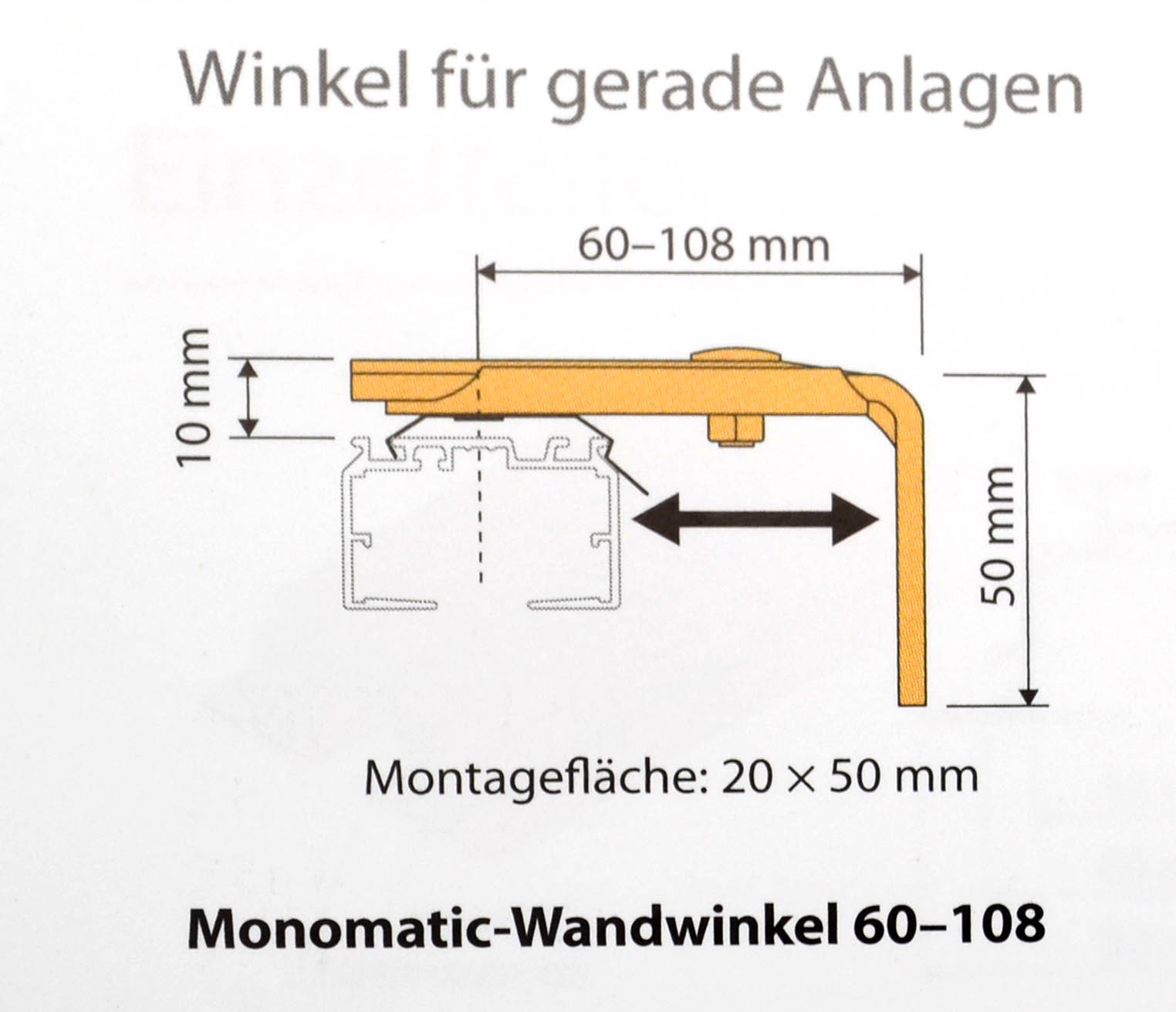 Wandwinkel 60-108 mm Monomatik für Lamellenanlagen silber