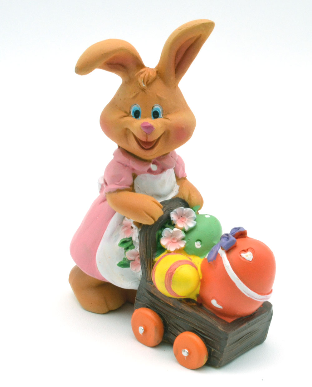 Hasenmädchen "Happy" mit Schubkarre voller Eier Polyresin  6,5x3,5x9 cm