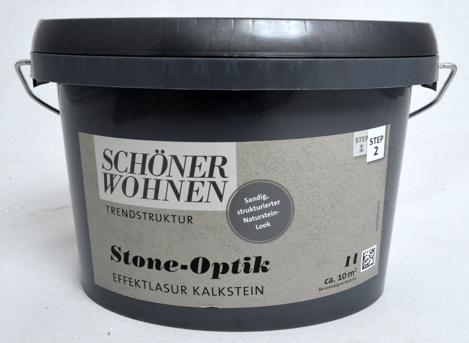 Stone-Optik Effektlasur Kalkstein 1 l mit Effektzusatz und Roller
